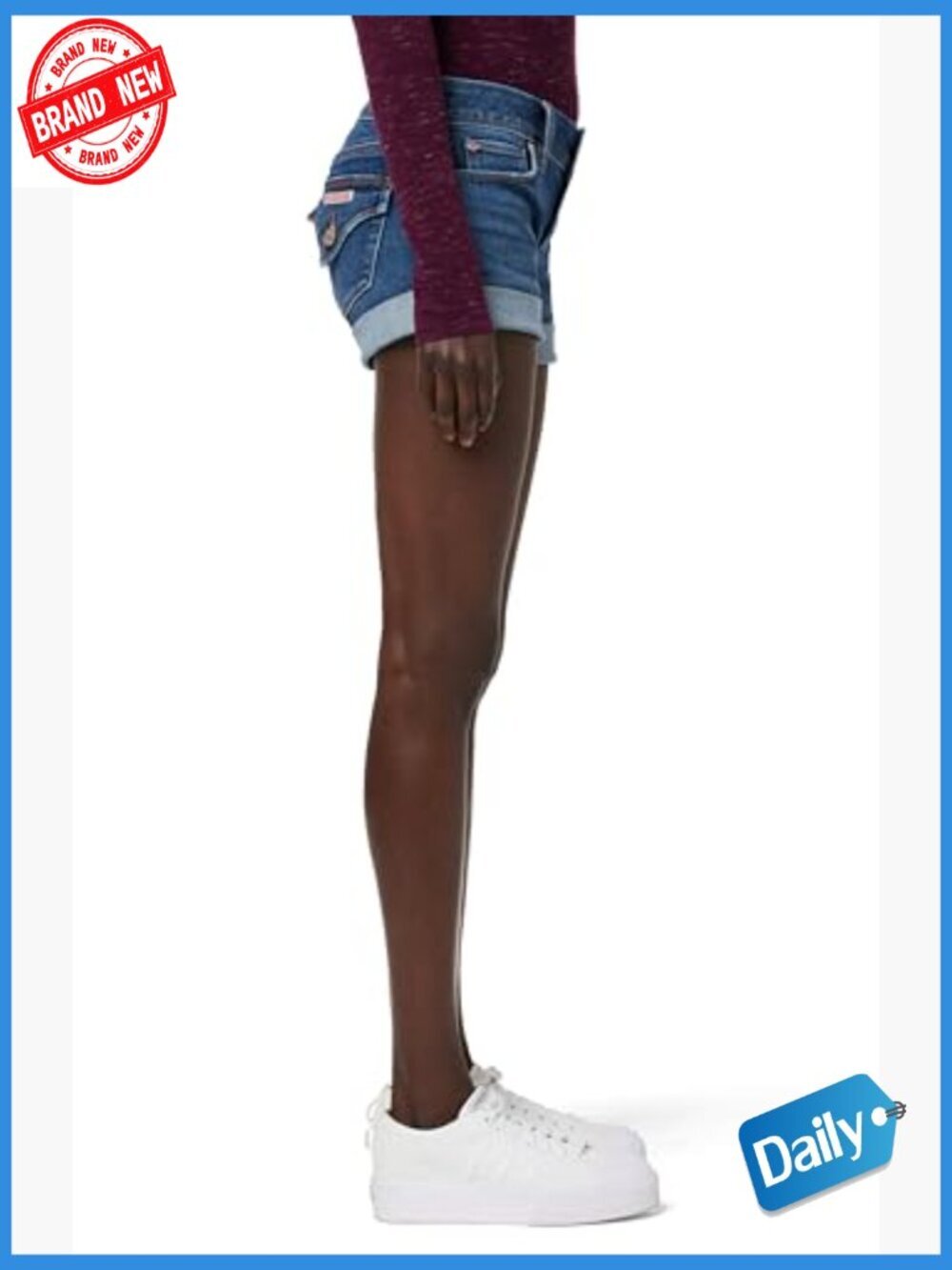 High Rise Cut Off Denim Shorts Mid Rise Stretch - Picture 2 of 7